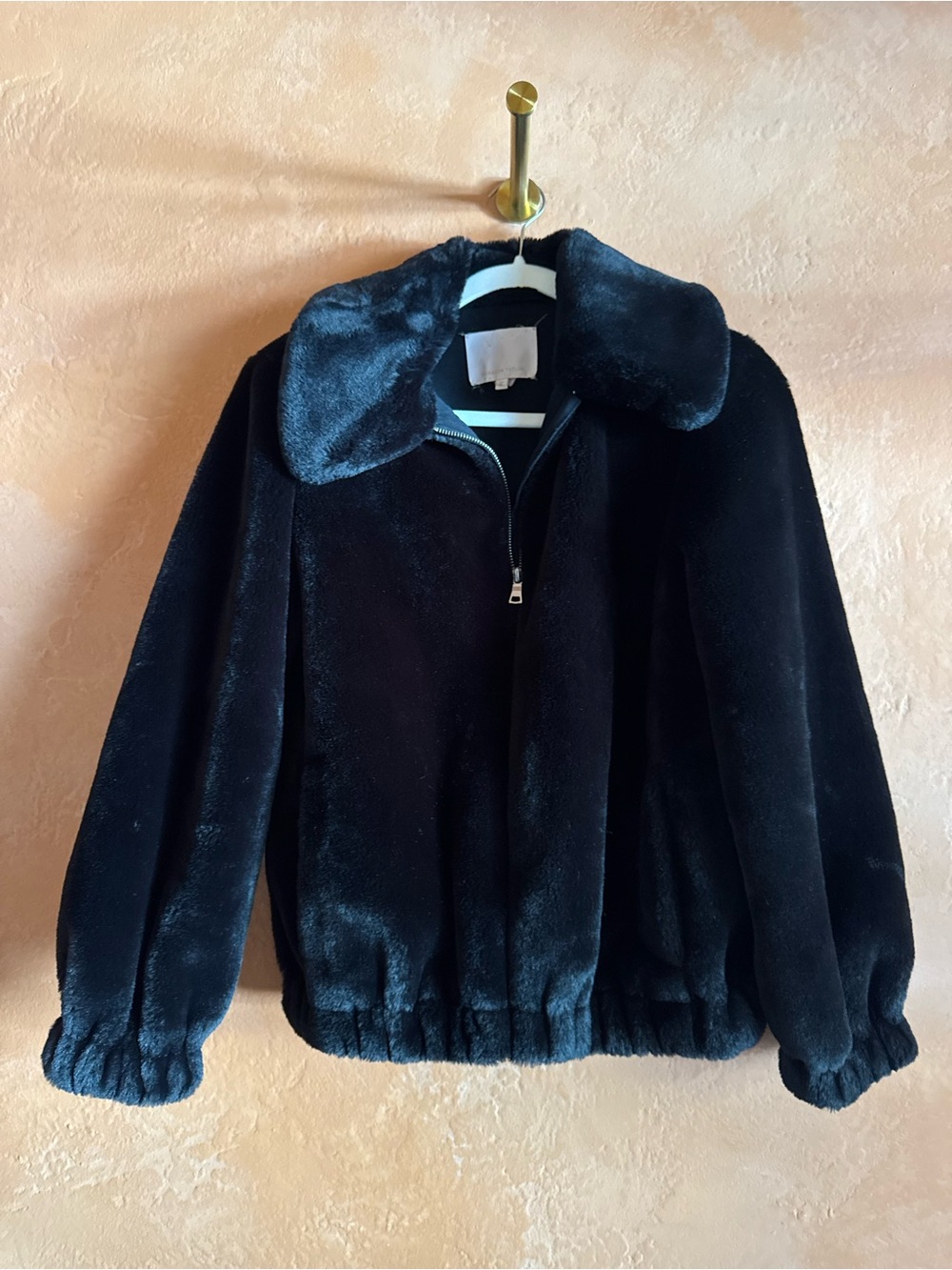 Rebecca Taylor Black Faux Fur Bomber Jacket Size Medium